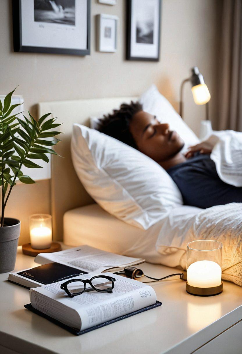 A serene bedroom scene featuring a comfortable CPAP machine on a nightstand beside an open book titled 'CPAP Therapy'. Show a person sleeping peacefully with a CPAP mask, surrounded by soft ambient lighting and supportive decor. Include visual icons representing insurance paperwork and patient support resources like a phone and a reassuring hand. warm colors. cozy ambiance. super-realistic.